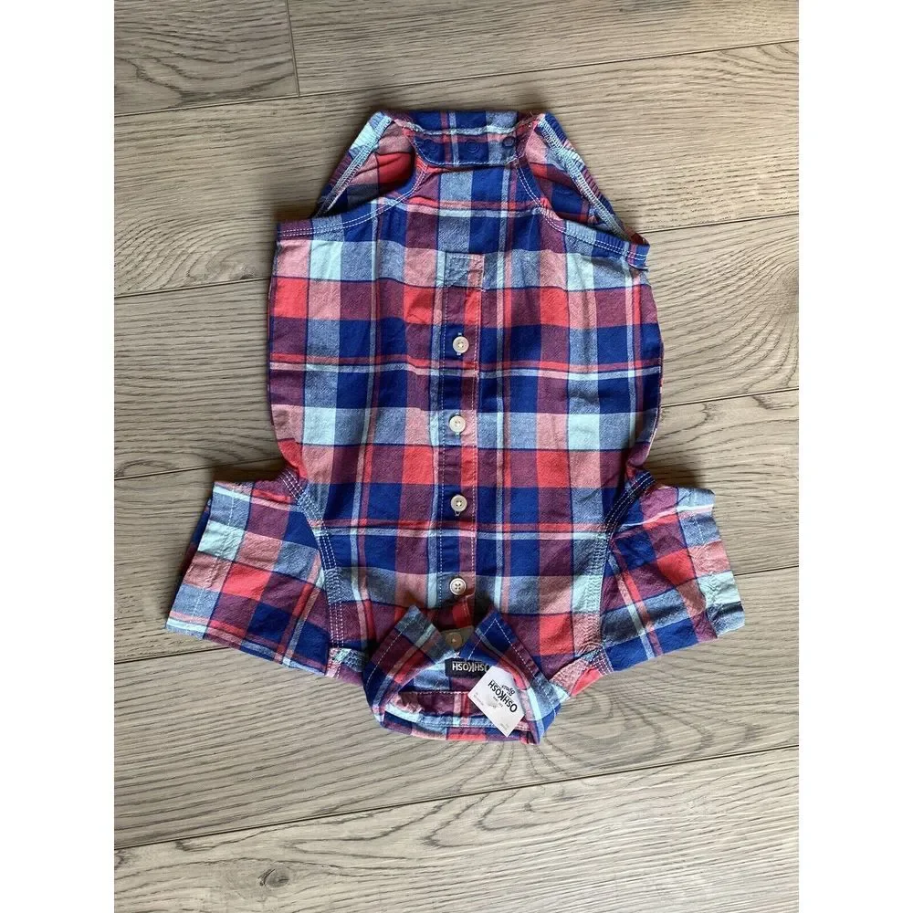 Oshkosh B'Gosh Short Sleeve Button Down One Piece Size 12 Red White & Blue Plaid